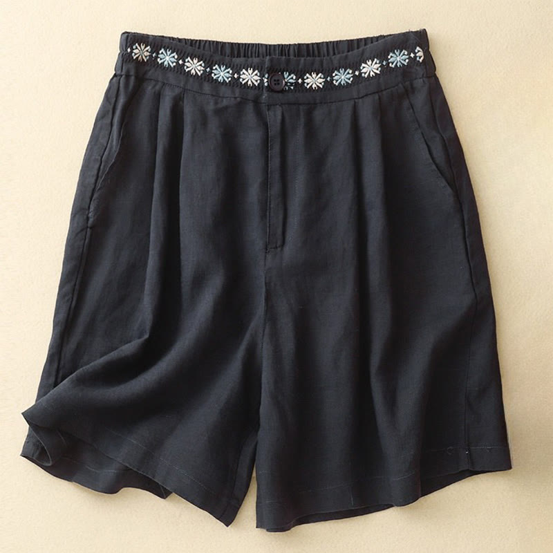 Pantaloncini da donna estivi casual con ricami floreali, pieghe, cerniera e bottoni, in poliestere, con motivo Buddha Stones. - Nero - US8-10, UK/AU12-14, EU40-42 (2XL) - image 17