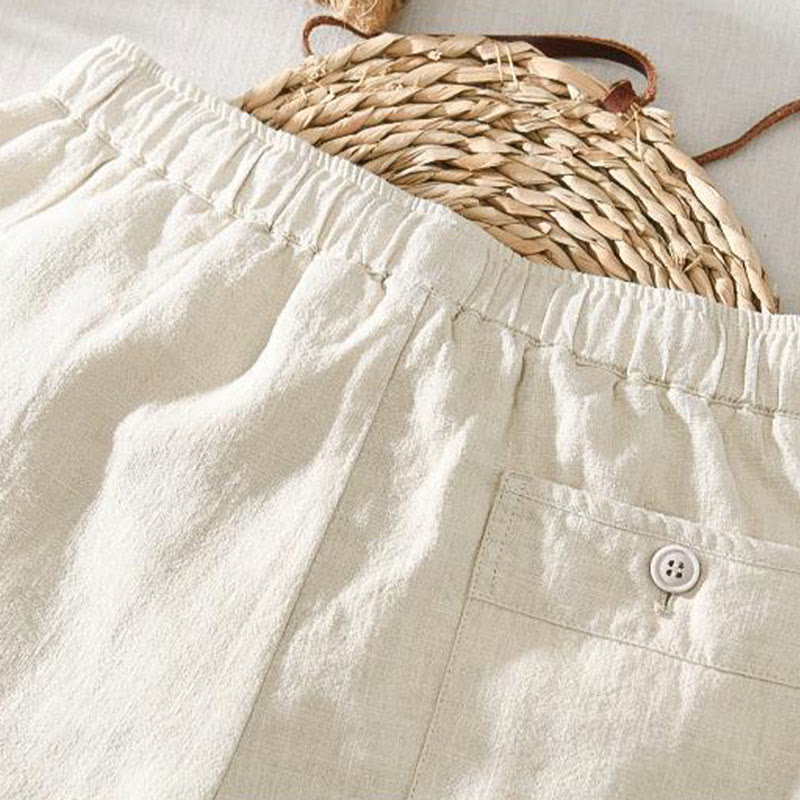 Pantaloni da uomo in lino ramiè con coulisse estiva casual Buddha Stones con tasche - image 19