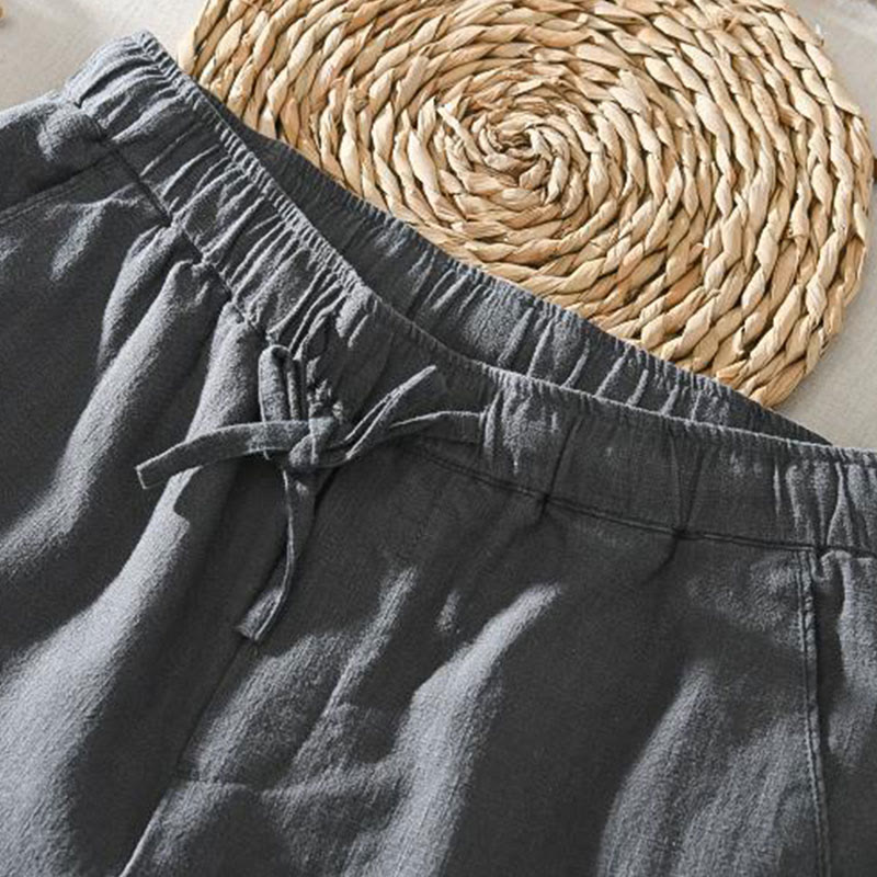 Pantaloni da uomo in lino ramiè con coulisse estiva casual Buddha Stones con tasche - image 1
