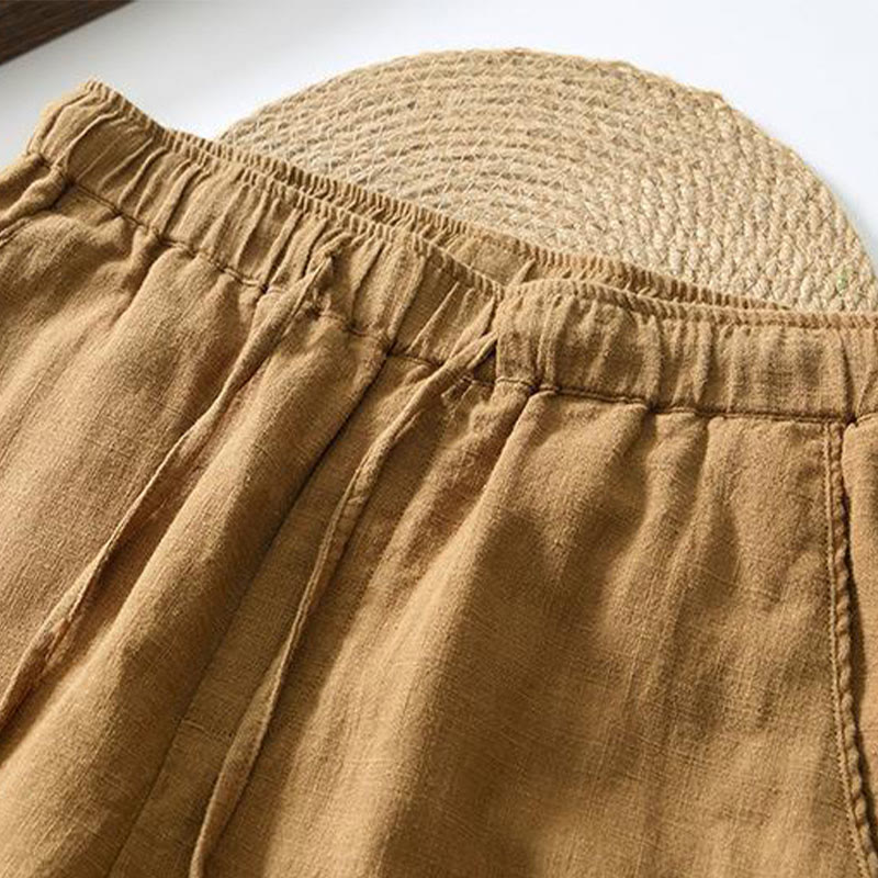 Pantaloni da uomo in lino ramiè con coulisse estiva casual Buddha Stones con tasche - image 22