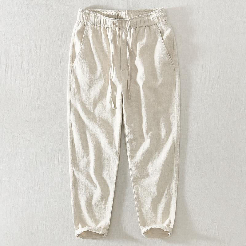 Pantaloni da uomo in lino ramiè con coulisse estiva casual Buddha Stones con tasche - Beige - US/UK/AU44, EU54 (4XL) - image 17