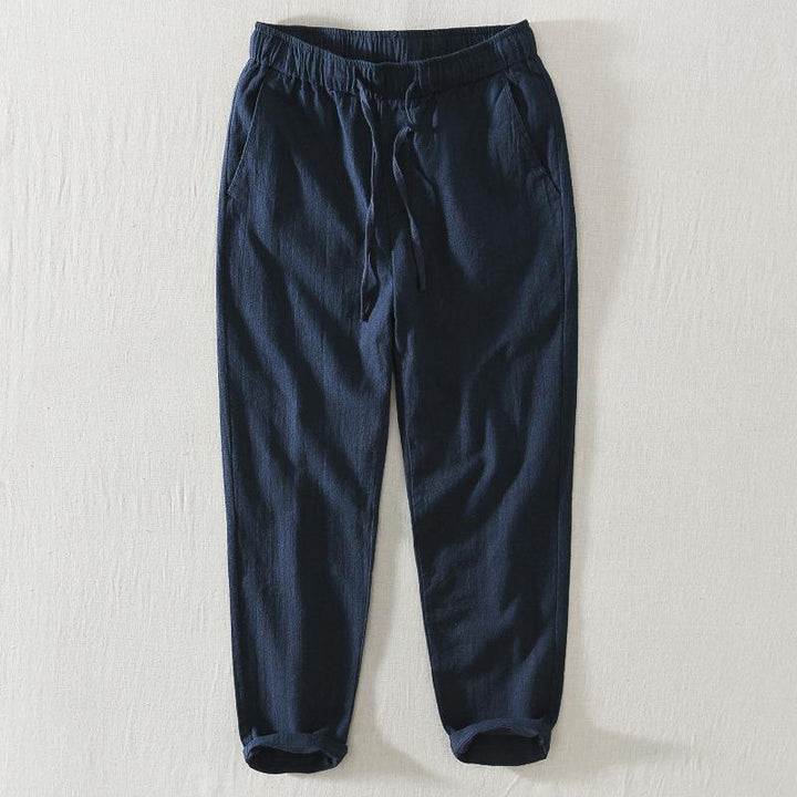 Pantaloni da uomo in lino ramiè con coulisse estiva casual Buddha Stones con tasche - Blu notte - US/UK/AU44, EU54 (4XL) - image 14