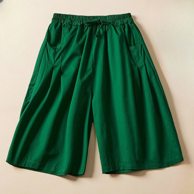Pantaloncini da donna in cotone con coulisse, casual, tinta unita, con tasche, motivo a rughe , Buddha Stones - Verde - US8-10, UK/AU12-14, EU40-42 (2XL) - image 8