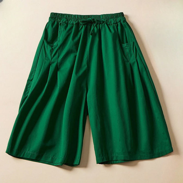 Pantaloncini da donna in cotone con coulisse, casual, tinta unita, con tasche, motivo a rughe , Buddha Stones - Verde - US8-10, UK/AU12-14, EU40-42 (2XL) - image 8