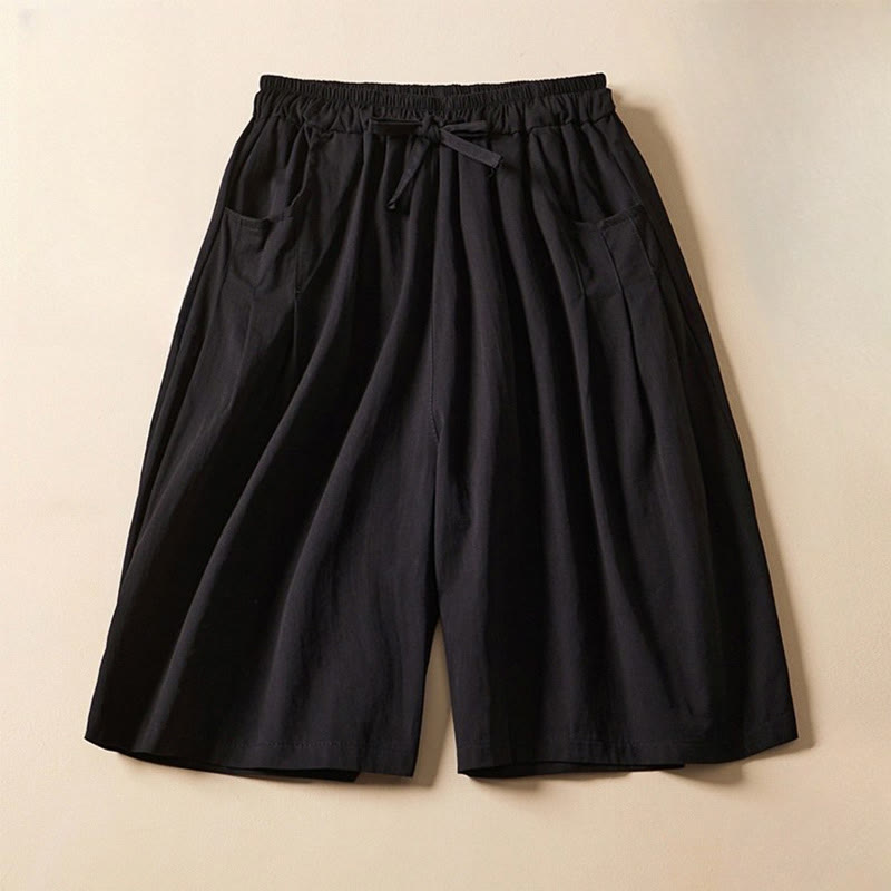 Pantaloncini da donna in cotone con coulisse, casual, tinta unita, con tasche, motivo a rughe , Buddha Stones - Nero - US8-10, UK/AU12-14, EU40-42 (2XL) - image 7