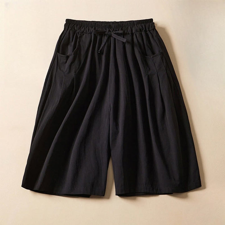 Pantaloncini da donna in cotone con coulisse, casual, tinta unita, con tasche, motivo a rughe , Buddha Stones - Nero - US8-10, UK/AU12-14, EU40-42 (2XL) - image 7