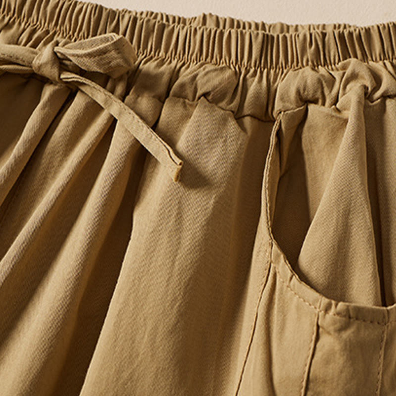 Pantaloncini da donna in cotone con coulisse, casual, tinta unita, con tasche, motivo a rughe , Buddha Stones - image 3