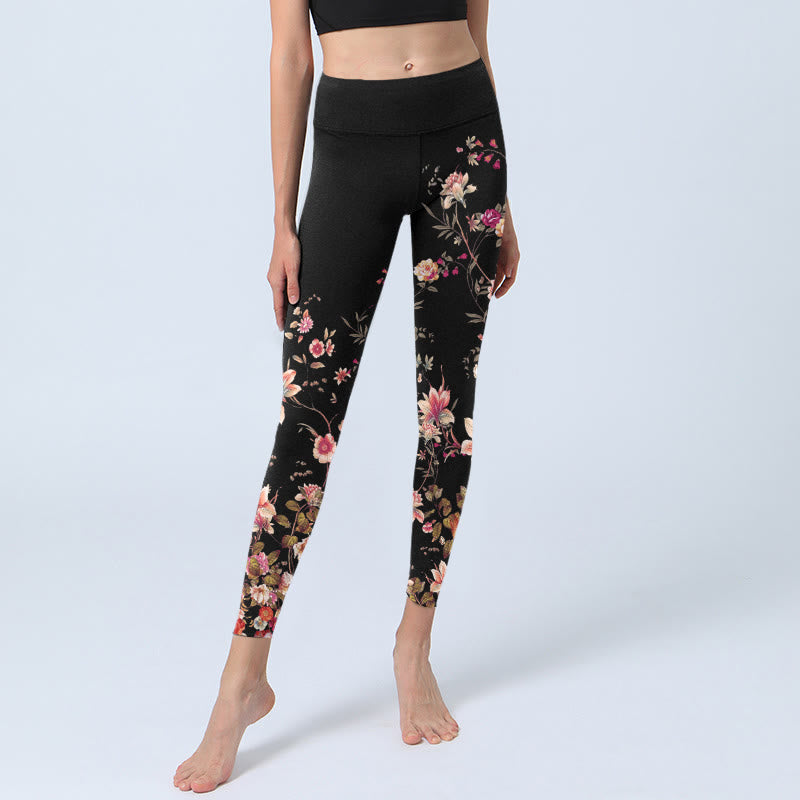Buddha Stones Rose rosa Fiori beige Stampa Leggings da palestra Fitness Pantaloni da yoga da donna - image 5