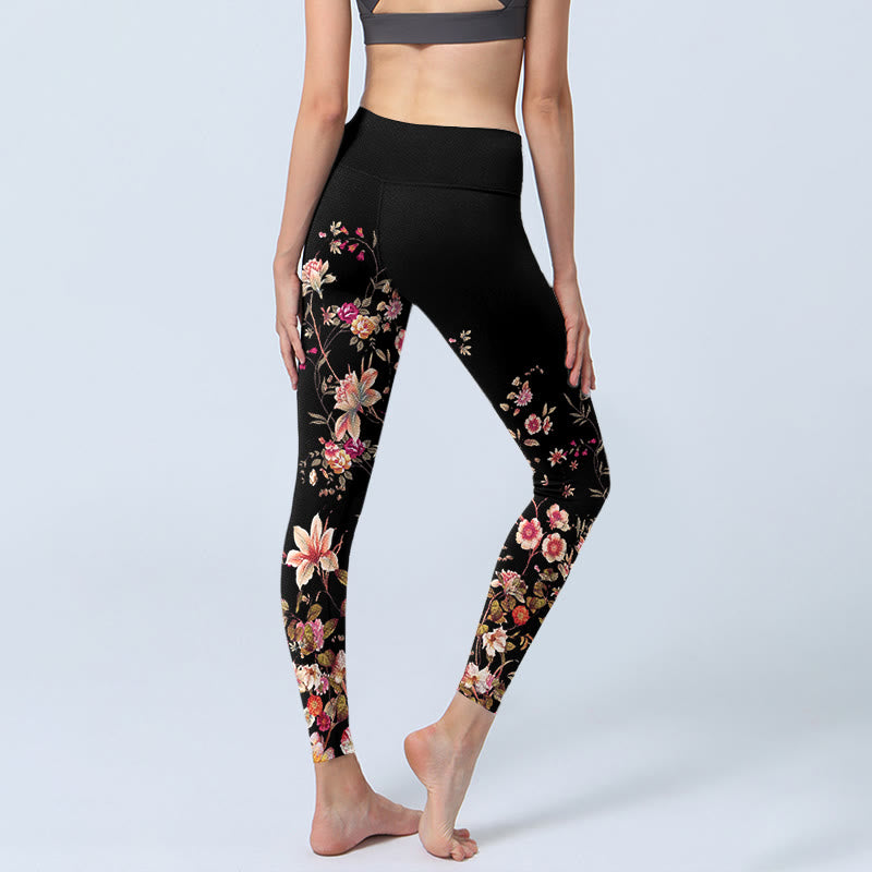 Buddha Stones Rose rosa Fiori beige Stampa Leggings da palestra Fitness Pantaloni da yoga da donna - image 4