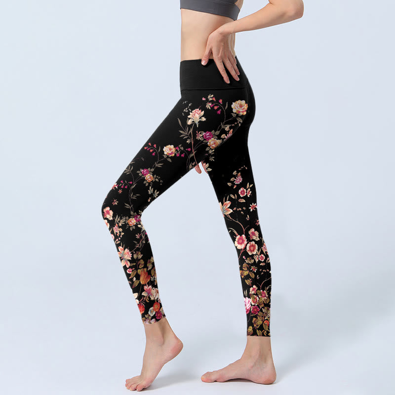 Buddha Stones Rose rosa Fiori beige Stampa Leggings da palestra Fitness Pantaloni da yoga da donna - image 2