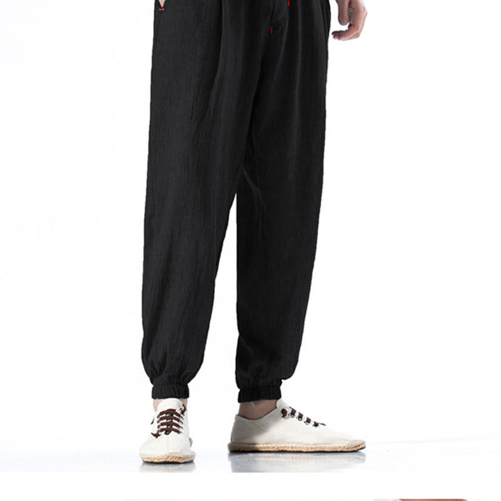 Pantaloni da uomo in lino con coulisse, casual, tinta unita, con tasche , Buddha Stones - image 12