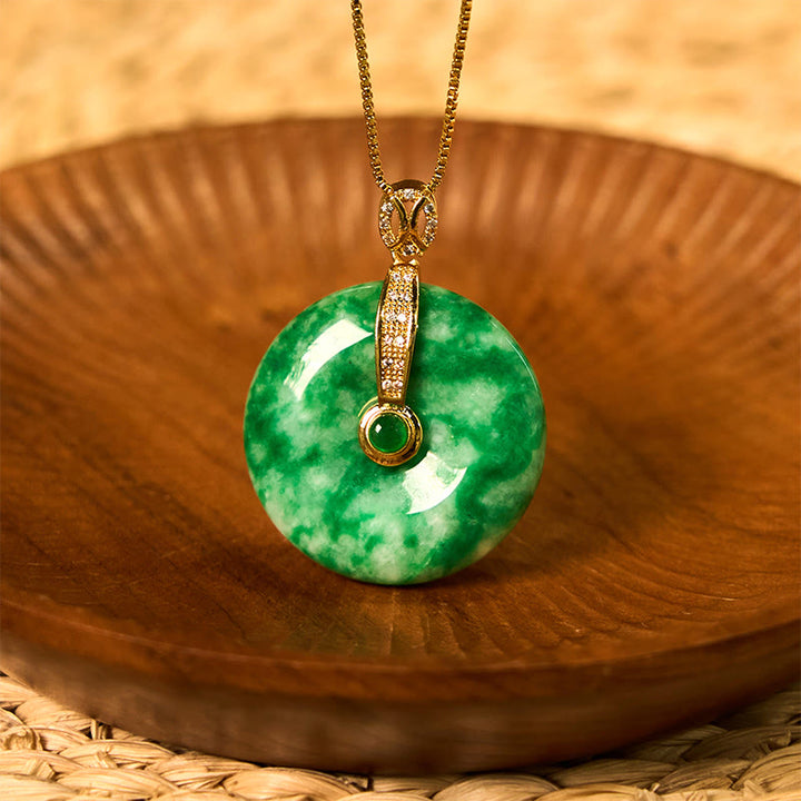 Collana con ciondolo con fibbia della pace in giada ciano naturale Buddha Stones