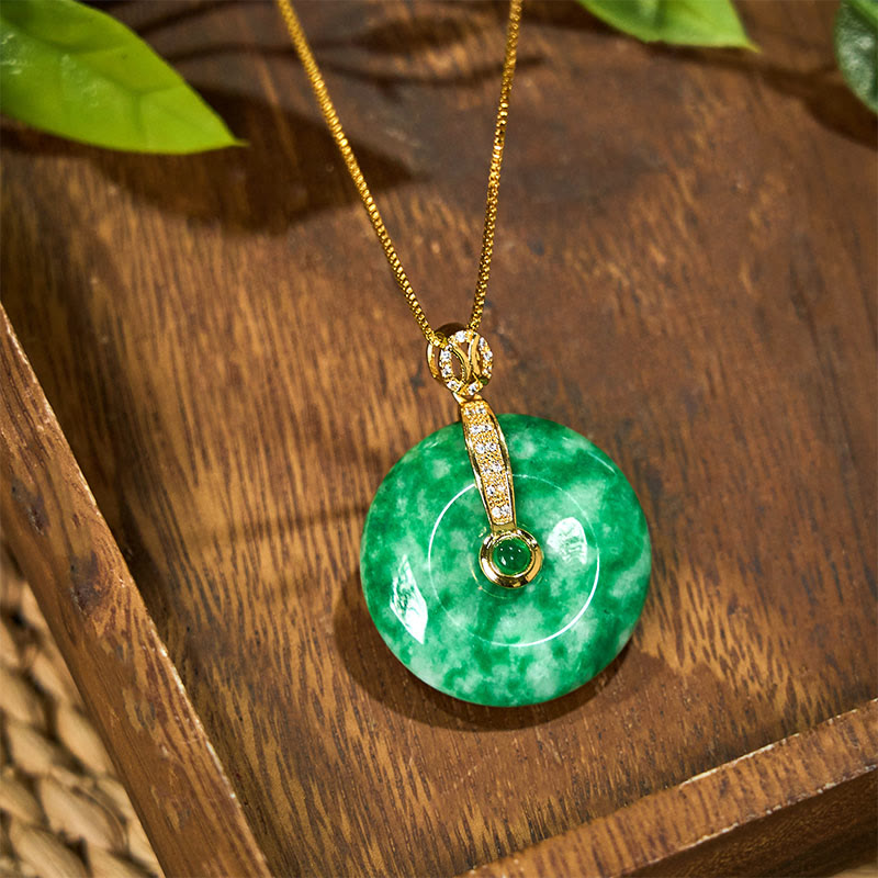 Collana con ciondolo con fibbia della pace in giada ciano naturale Buddha Stones