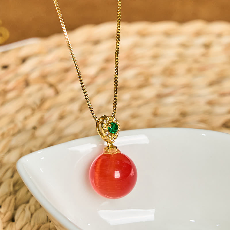 Buddha Stones Collana con ciondolo a forma di palla rotonda con occhio di gatto e simbolo di fiducia - image 8