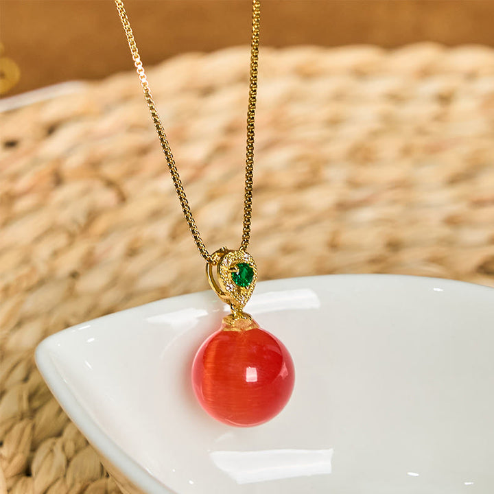 Buddha Stones Collana con ciondolo a forma di palla rotonda con occhio di gatto e simbolo di fiducia - image 8