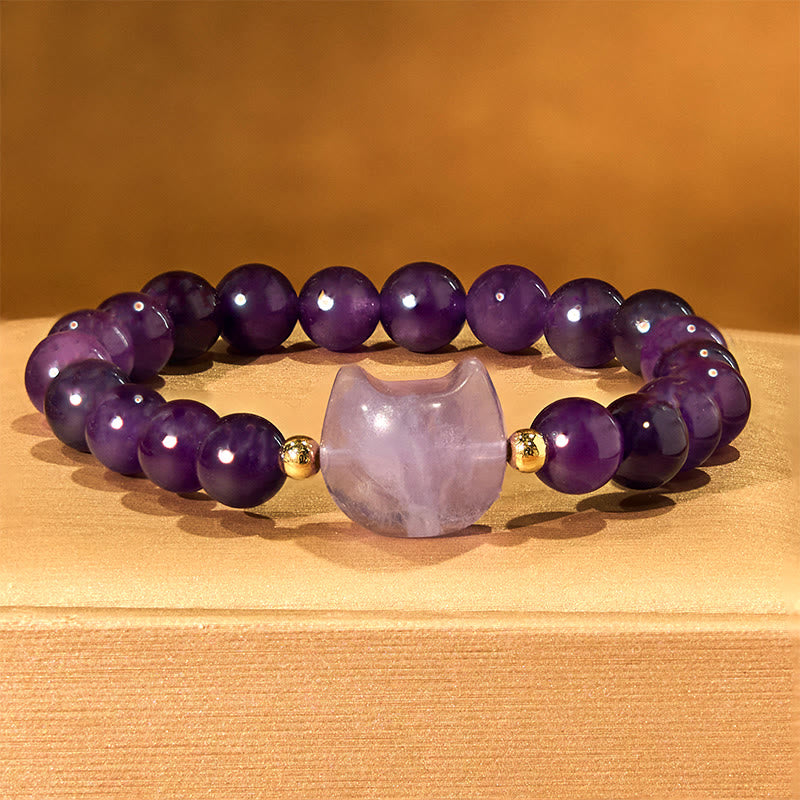 Braccialetto portafortuna con testa di gatto, ametista, avventurina verde, quarzo rosa, fluorite e Buddha Stones - image 4