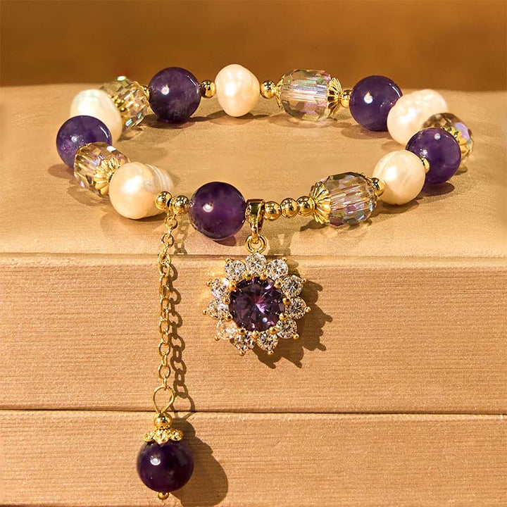 Braccialetto di comunicazione con perle di ametista naturale e girasole Buddha Stones