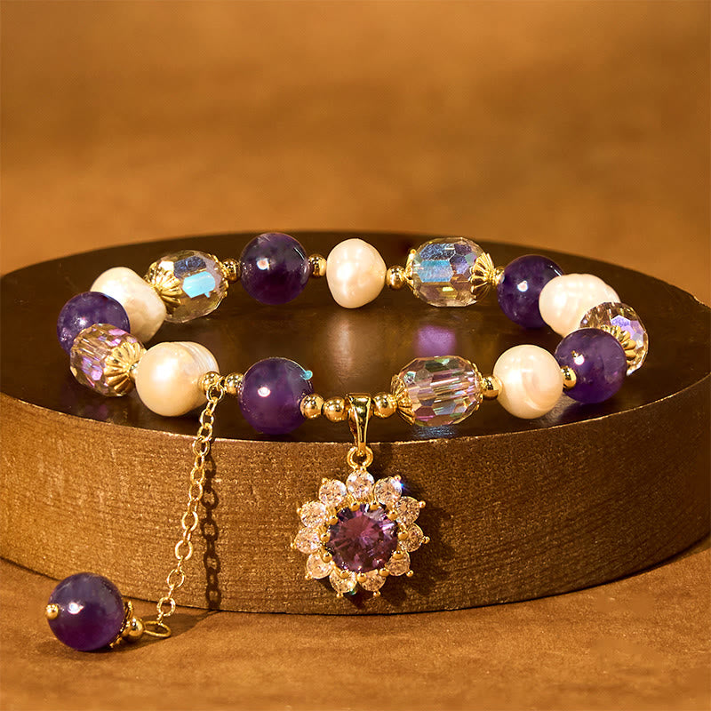 Braccialetto di comunicazione con perle di ametista naturale e girasole Buddha Stones