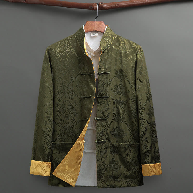 Abito da uomo Buddha Stones con bottoni a rana e motivo a pesci koi, maniche lunghe e tasche. - Verde oliva + Giallo - US/UK/AU42, EU52 (3XL) - image 13