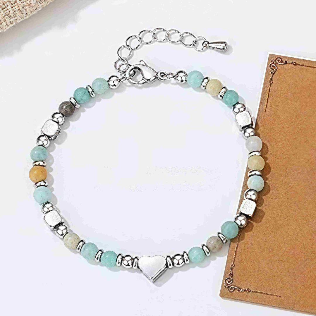 Bracciale Buddha Stones in pietra naturale, amazzonite, ametista, lazurite, lapislazzuli, quarzo rosa, cuore, equilibrio positivo - image 8