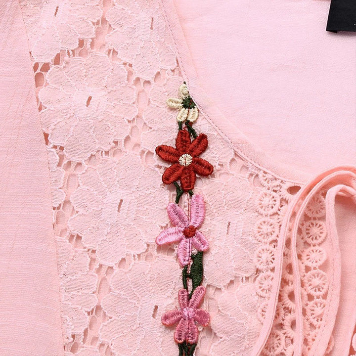 Camicia da donna in cotone con maniche a tre quarti e lacci, motivo a foro con ricamo floreale vintage Buddha Stones - image 2