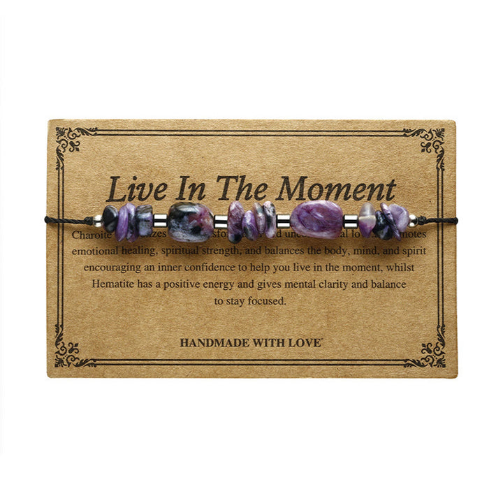 Buddha Stones Vivi nel momento Bracciale potente in ematite e charoite