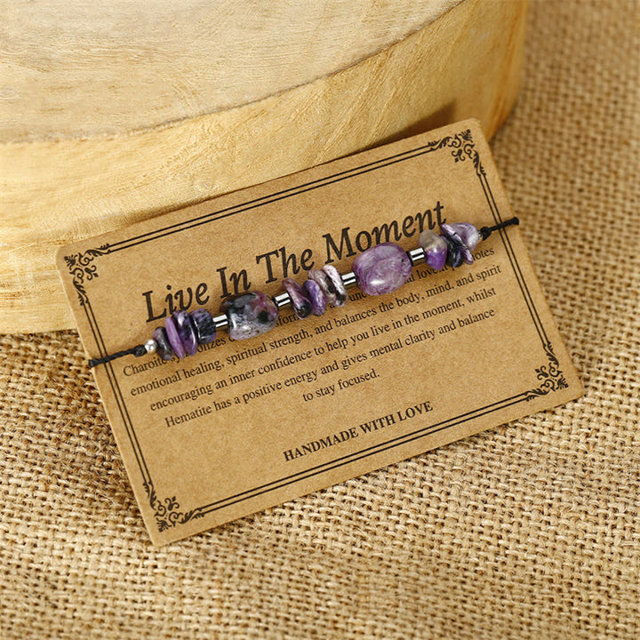 Buddha Stones Vivi nel momento Bracciale potente in ematite e charoite