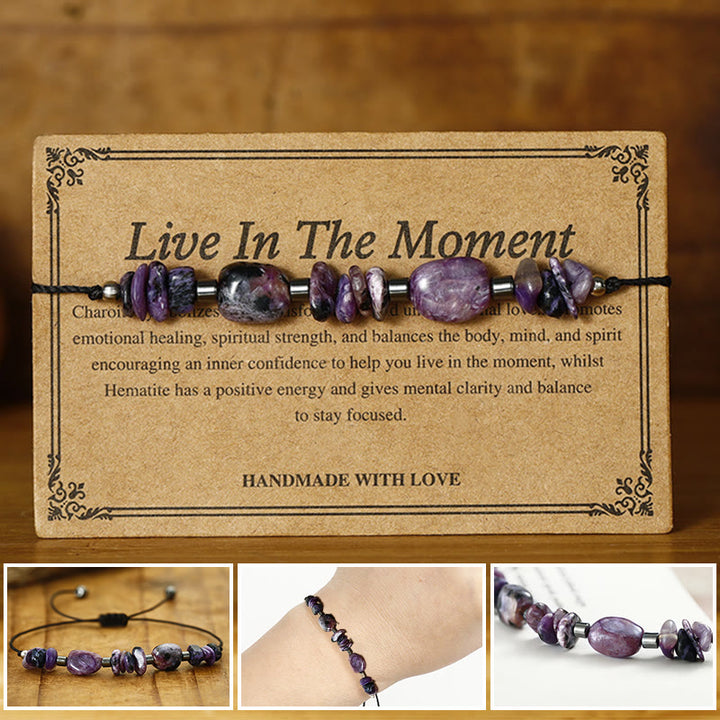 Buddha Stones Vivi nel momento Bracciale potente in ematite e charoite