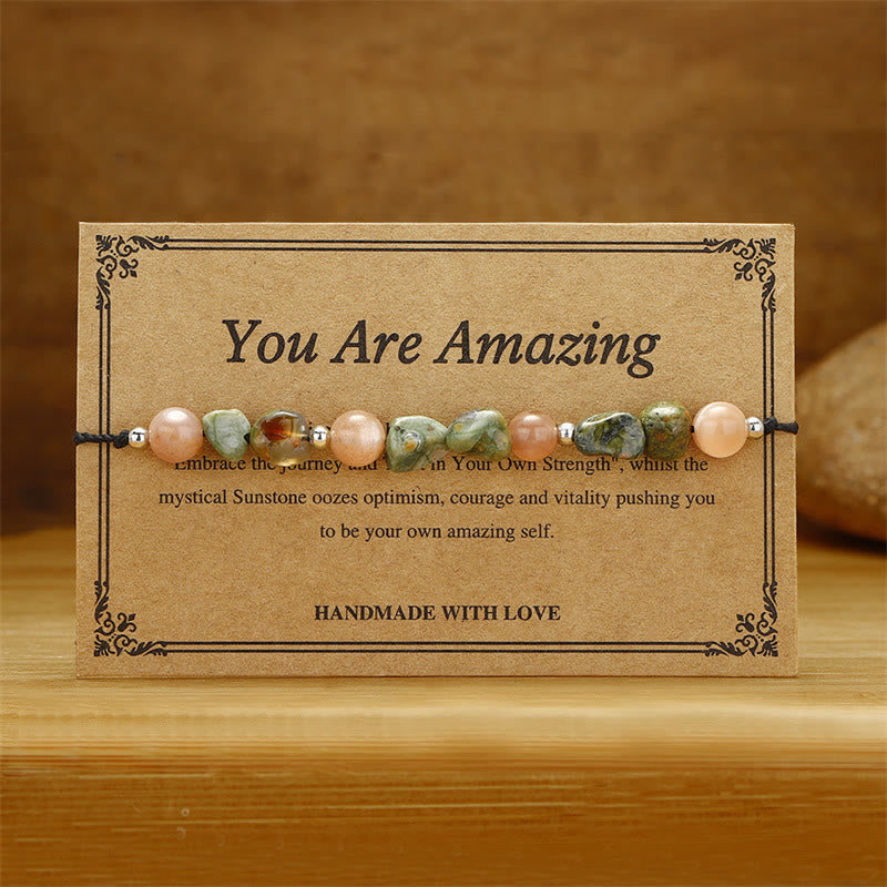 Buddha Stones You Are Amazing Braccialetto positivo in pietra del sole di riolite