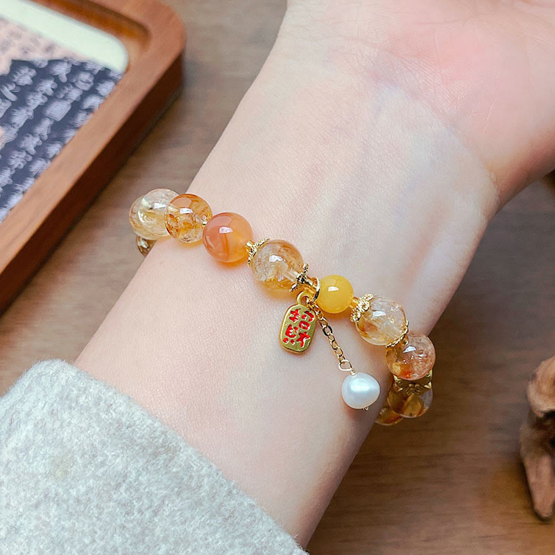 Braccialetto del piacere Nafu con perle di citrino naturale Buddha Stones