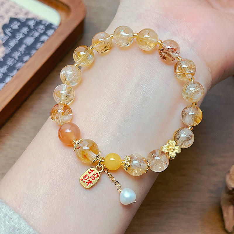 Braccialetto del piacere Nafu con perle di citrino naturale Buddha Stones