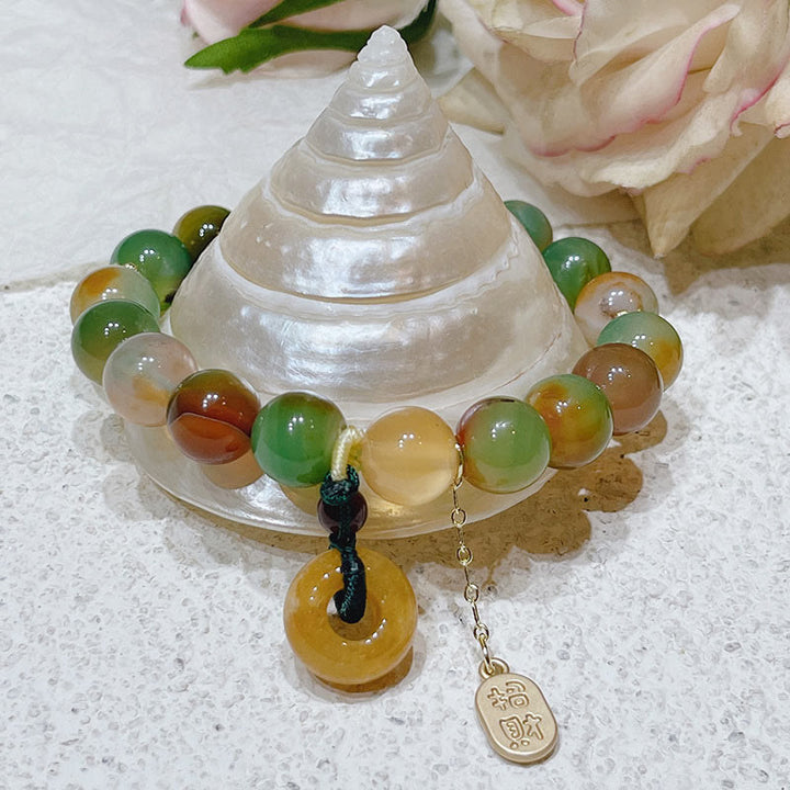 Buddha Stones Pavone Agata Topazio Fibbia della Pace Nafu Bracciale Equilibrio