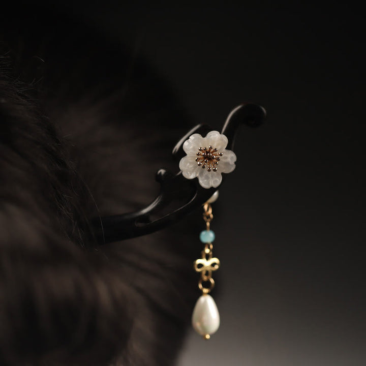 Forcina per capelli con farfalla e fiore di ebano Buddha Stones