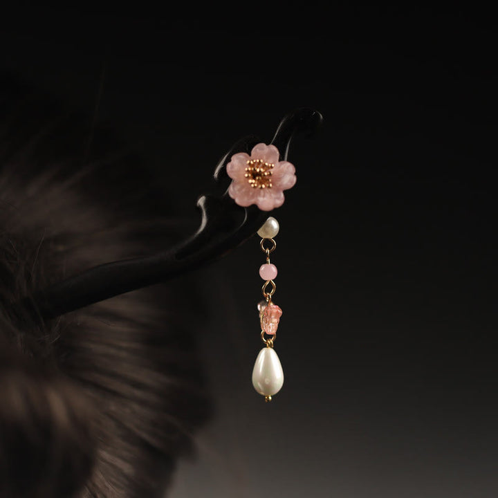 Forcina per capelli con farfalla e fiore di ebano Buddha Stones