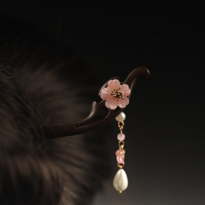 Forcina per capelli con farfalla e fiore di ebano Buddha Stones
