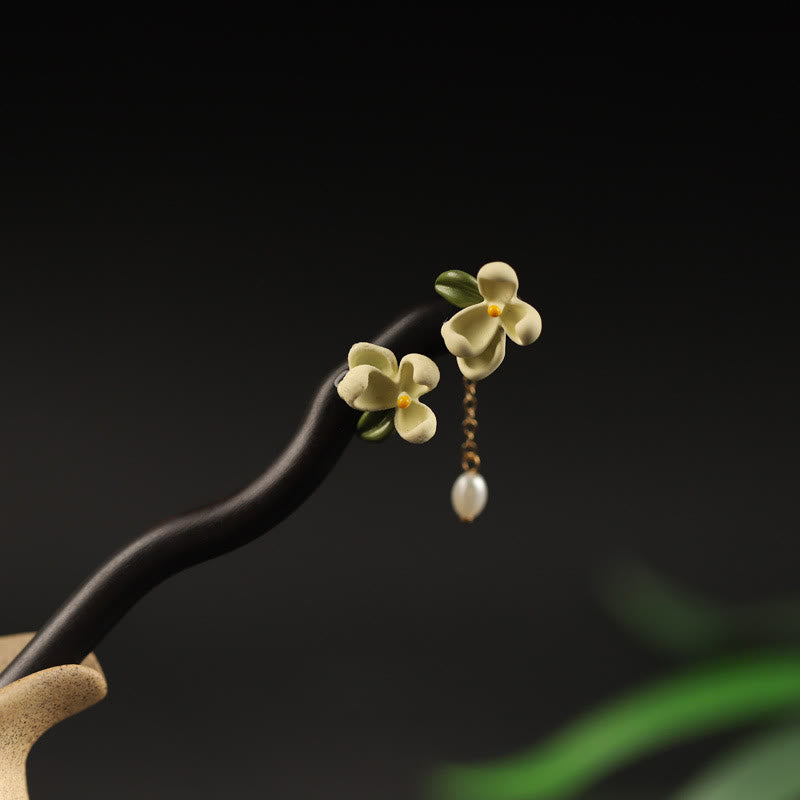 Forcina per capelli con Buddha Stones, ebano, gardenia e nappa, coraggio