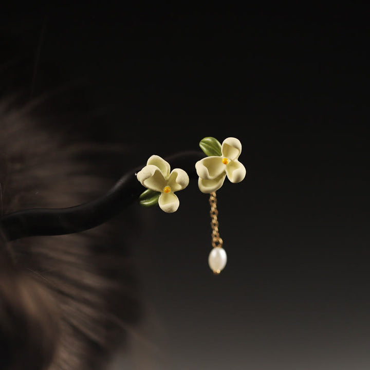 Forcina per capelli con Buddha Stones, ebano, gardenia e nappa, coraggio