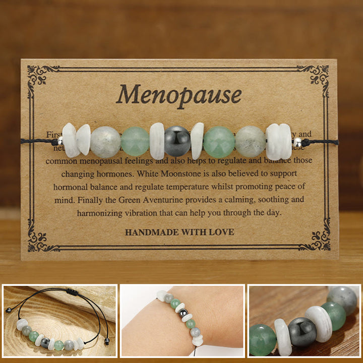 Braccialetto curativo Buddha Stones Menopausa Labradorite Aventurina verde Pietra di luna bianca