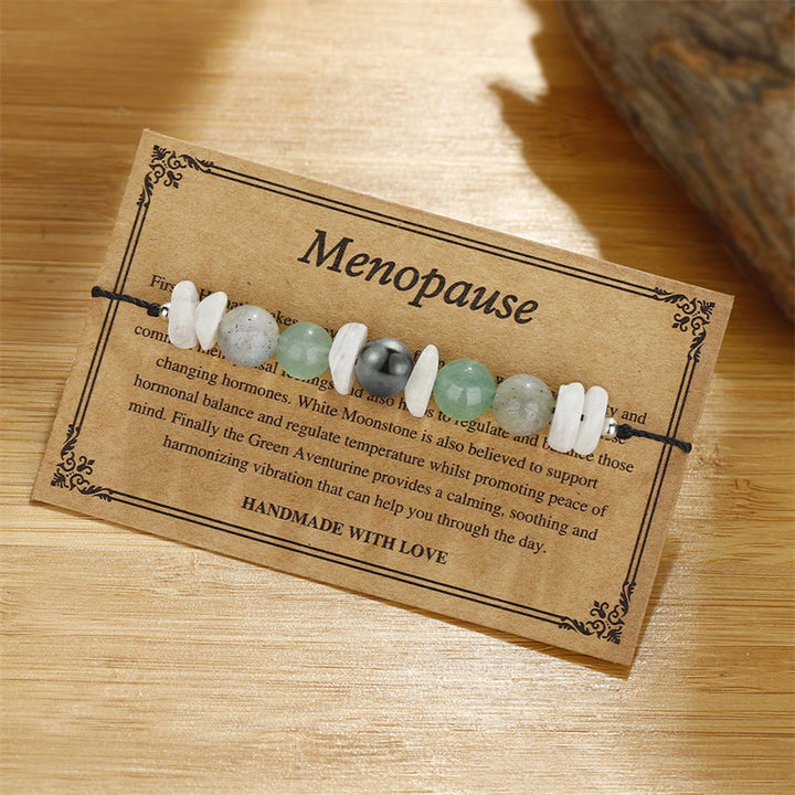 Braccialetto curativo Buddha Stones Menopausa Labradorite Aventurina verde Pietra di luna bianca