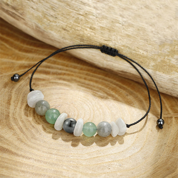 Braccialetto curativo Buddha Stones Menopausa Labradorite Aventurina verde Pietra di luna bianca