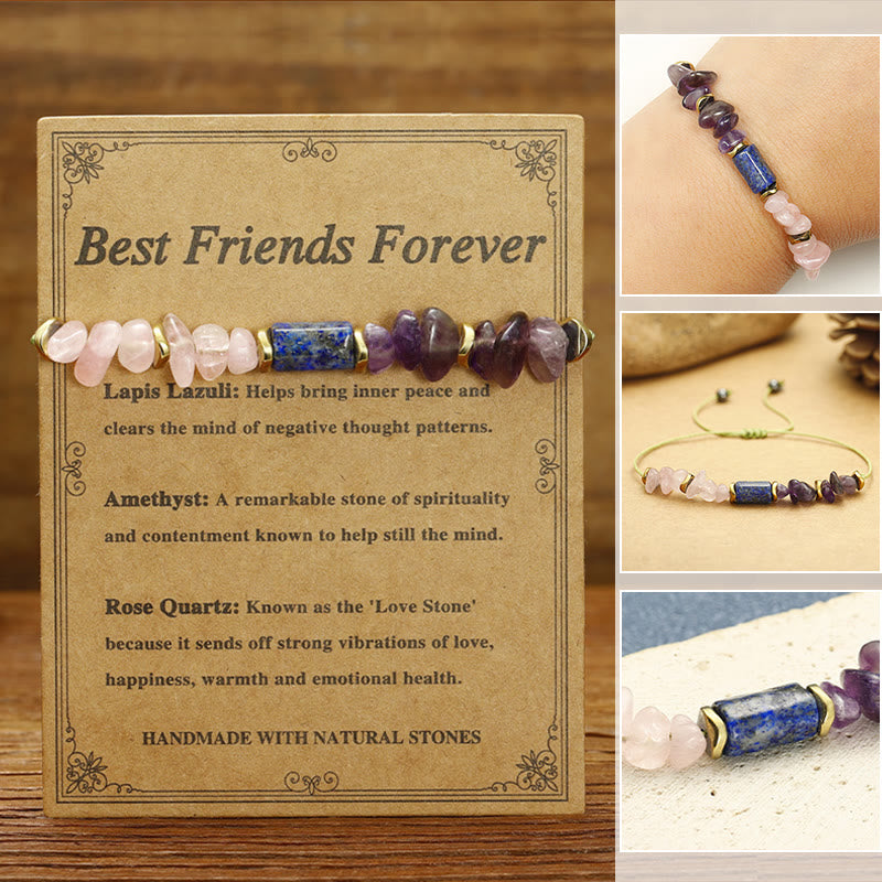 Bracciale spirituale Buddha Stones Best Friends Forever con ametista, quarzo rosa, lazurite e lapislazzuli - Migliori amici per sempre (circonferenza polso 14-24 cm) - image 0
