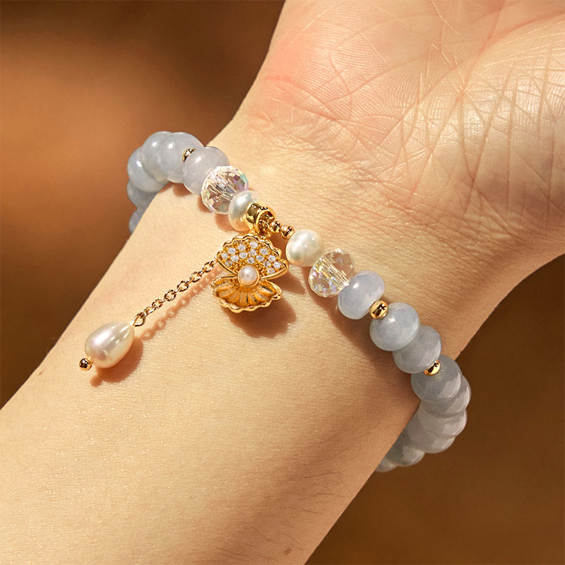 Braccialetto di perle curative in conchiglia di perle di acquamarina naturale Buddha Stones