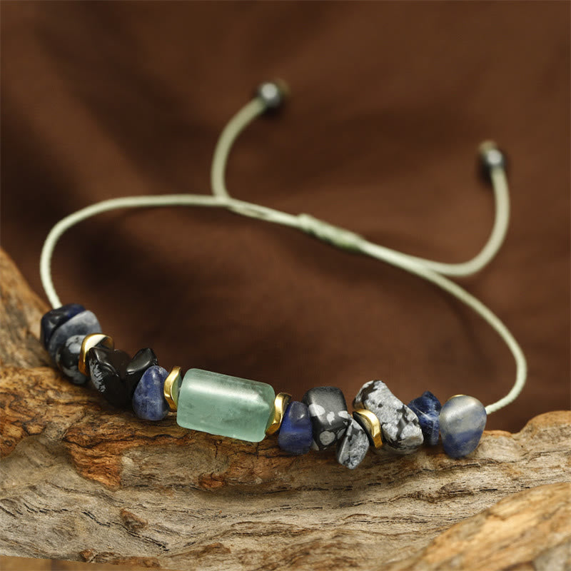 Braccialetto energetico in ossidiana fiocco di neve con sodalite e avventurina verde Buddha Stones New Job