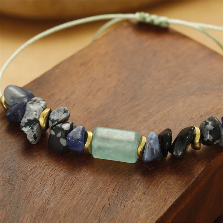Braccialetto energetico in ossidiana fiocco di neve con sodalite e avventurina verde Buddha Stones New Job