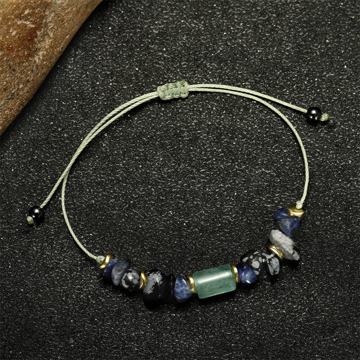 Braccialetto energetico in ossidiana fiocco di neve con sodalite e avventurina verde Buddha Stones New Job