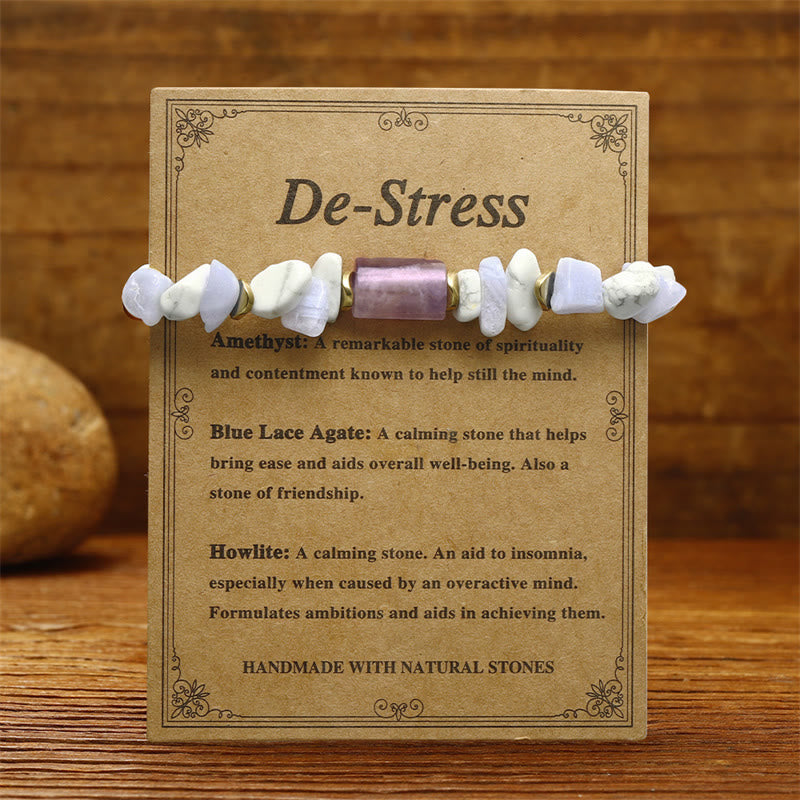 Braccialetto curativo antistress Buddha Stones Ametista Agata Blu Howlite