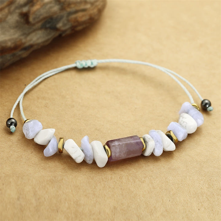Braccialetto curativo antistress Buddha Stones Ametista Agata Blu Howlite