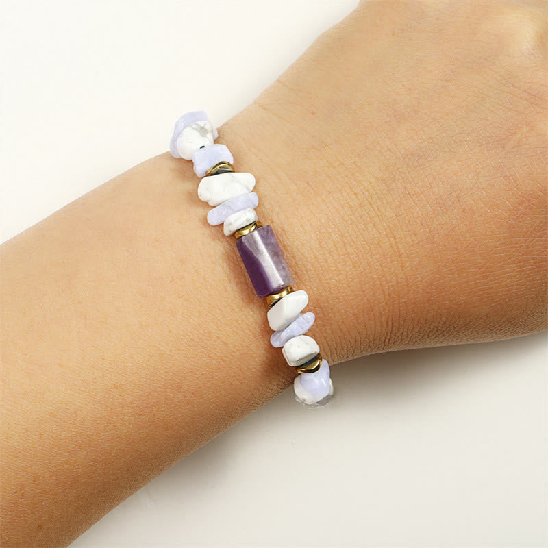 Braccialetto curativo antistress Buddha Stones Ametista Agata Blu Howlite