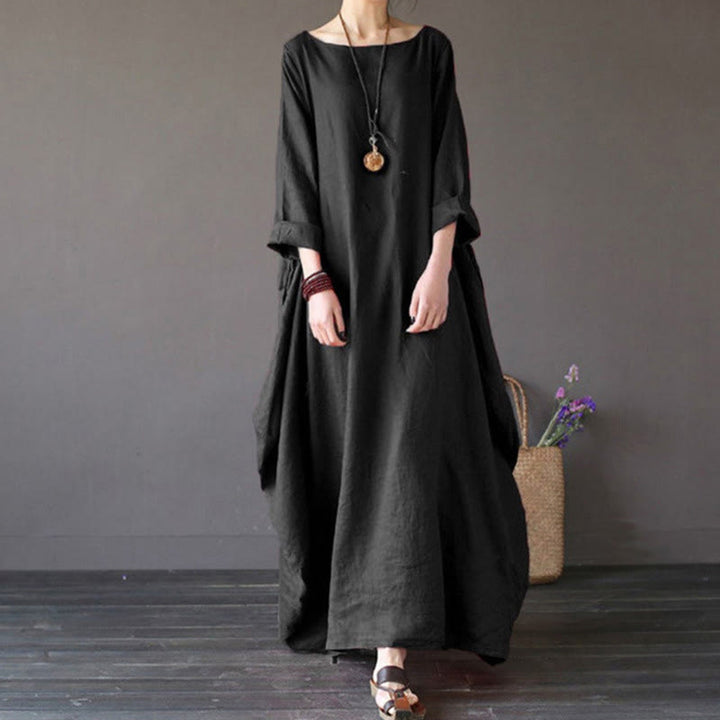 Abito lungo da donna in cotone con maniche a tre quarti e tinta unita Buddha Stones - Nero - US16, UK/AU20, EU48 (5XL) - image 11