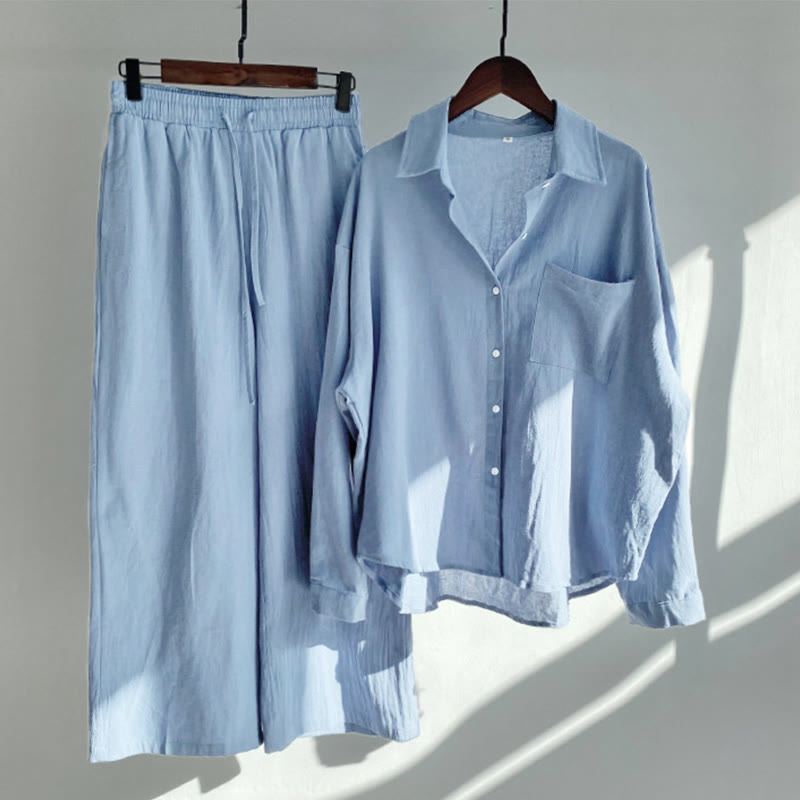 Completo da donna in cotone con stampa Buddha Stones, composto da 2 pezzi: maglia a maniche lunghe con tasche e pantaloni capri con coulisse, ideale per la meditazione. - Blu acciaio chiaro - US16, UK/AU20, EU48 (5XL) - image 24